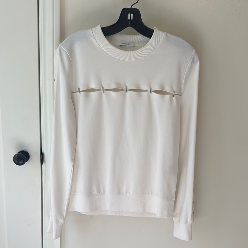 White Long Sleeve Top with Cutout Detail